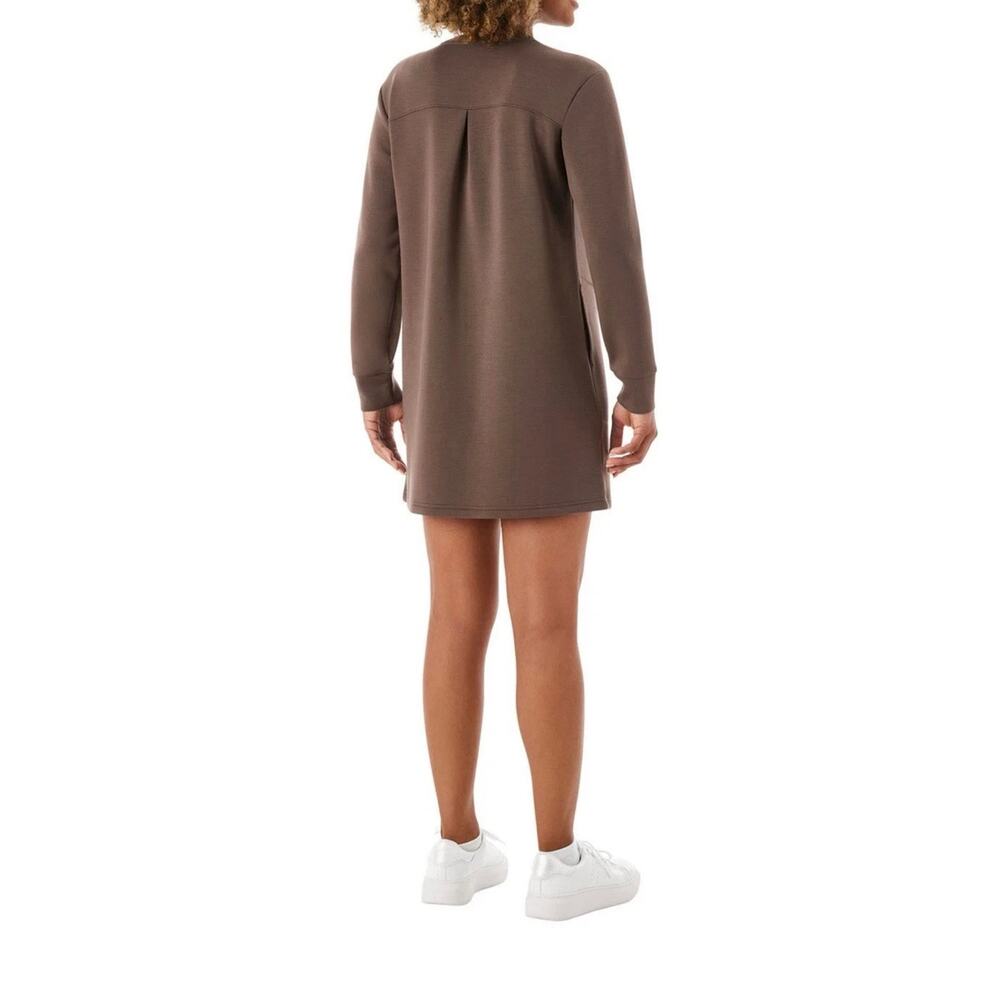 Members Mark Women's Pockets Long Sleeve Crewneck Luxe Dress Size Small Brown - Picture 2 of 10